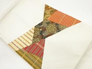 切り嵌めに華紋・菱・縞模様織出し名古屋帯